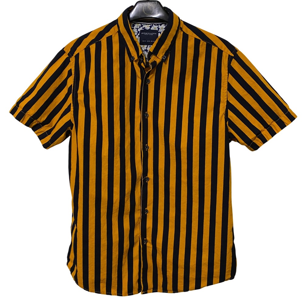 Denim & Flower Ricky Singh Mens Vertical Stripes Short Sleeve Shirt M Resort
